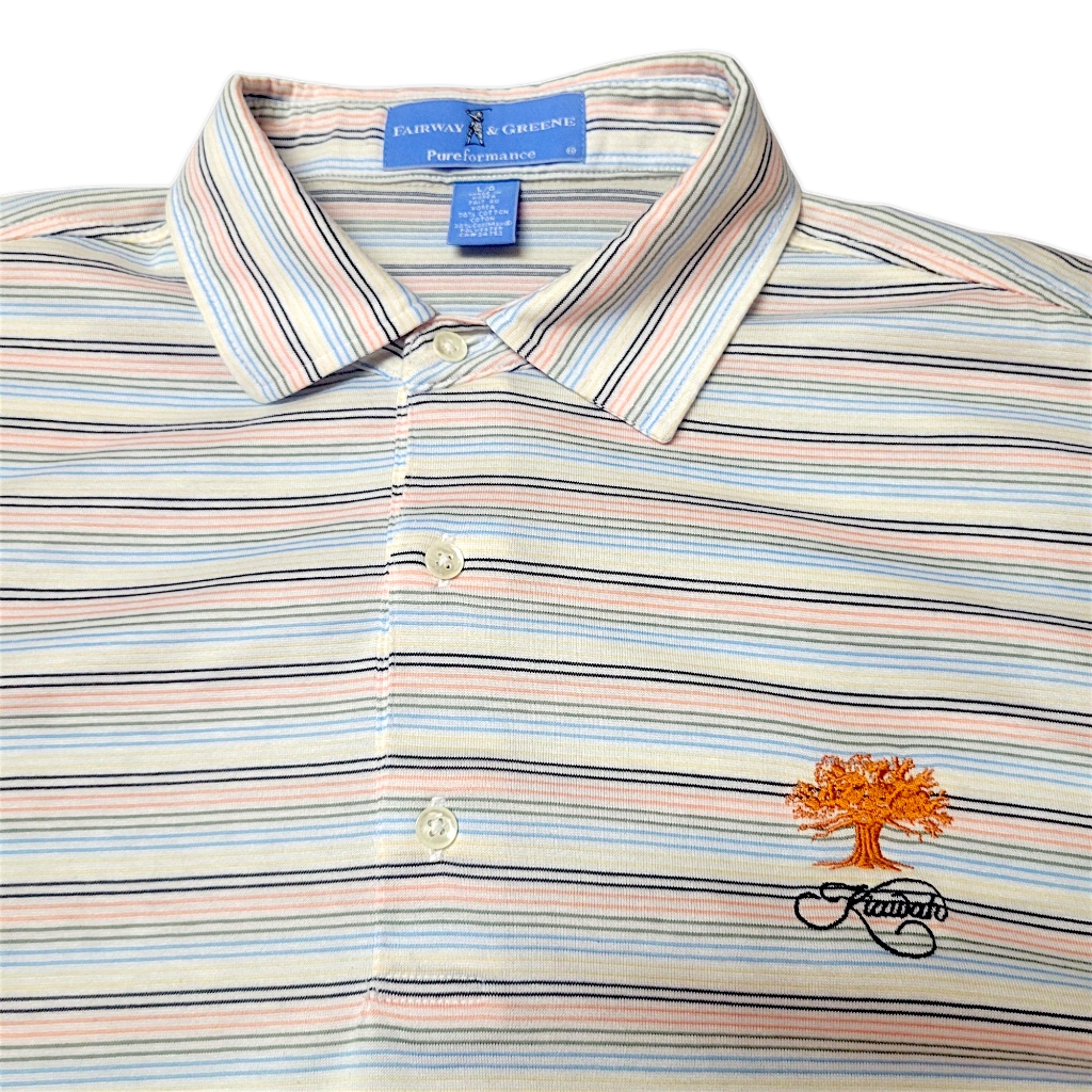 Kiawah Island Fairway  Greene Shirt Mens L Striped Golf Polo Embroidered Logo